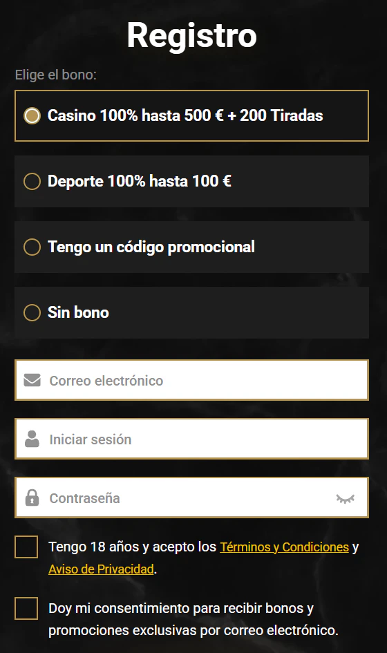 Casinoly Casino registro e inicio de sesión